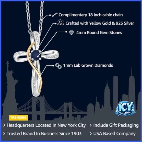 Sterling Silver and 10K Yellow Gold Infinity Cross Pendant Necklace with Lab